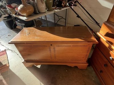Vintage Lane Cedar Hope Chest Wooden Storage Trunk with Carved Front Details