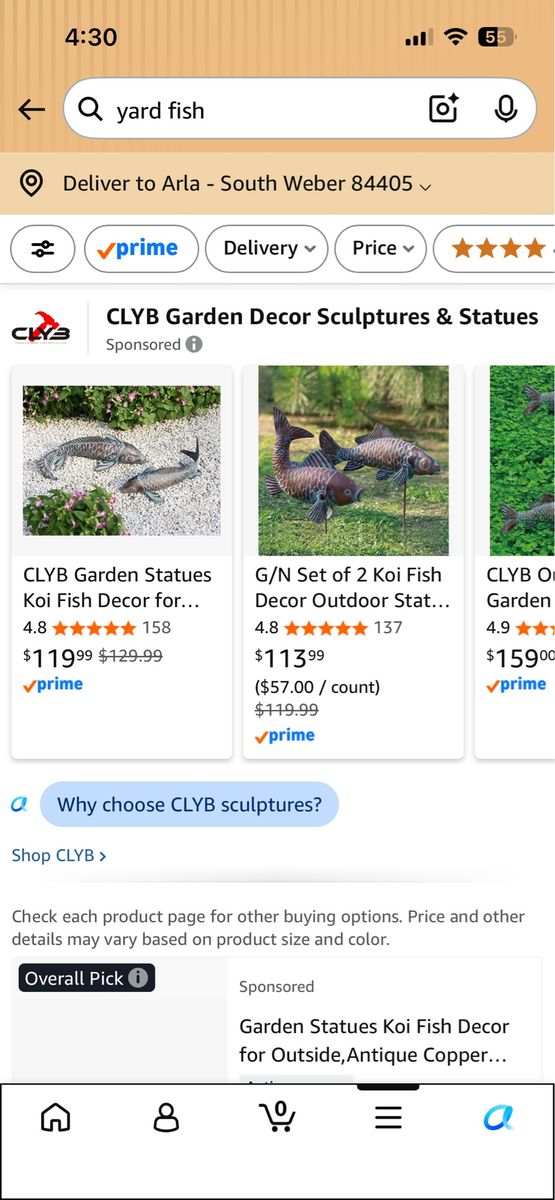 CLYB Garden Statues Koi Fish Decor Set of 2 Antique Copper Outdoor Sculptures