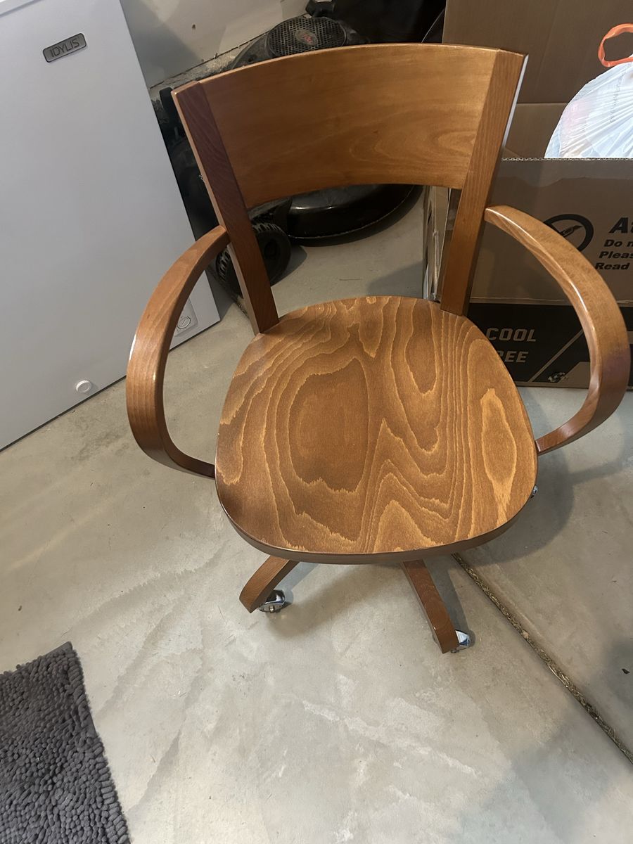 Wooden Swivel Desk Chair with Casters - Mid-Century Style Office Chair