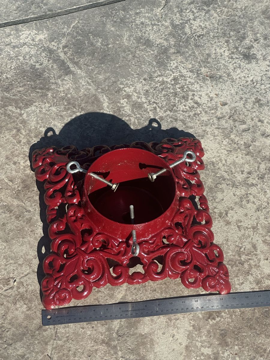 Used Vintage Christmas Traditions 15” Ornate Red Cast Iron Tree Stand
