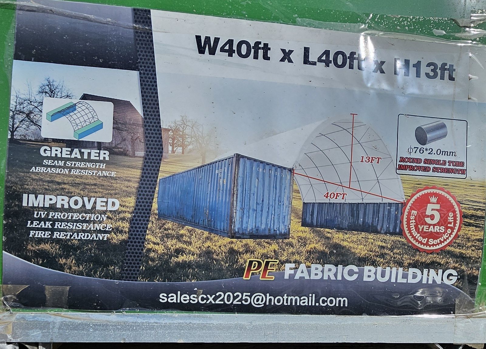 Shipping Container Shelter Storage Tent 40 x 40 15'