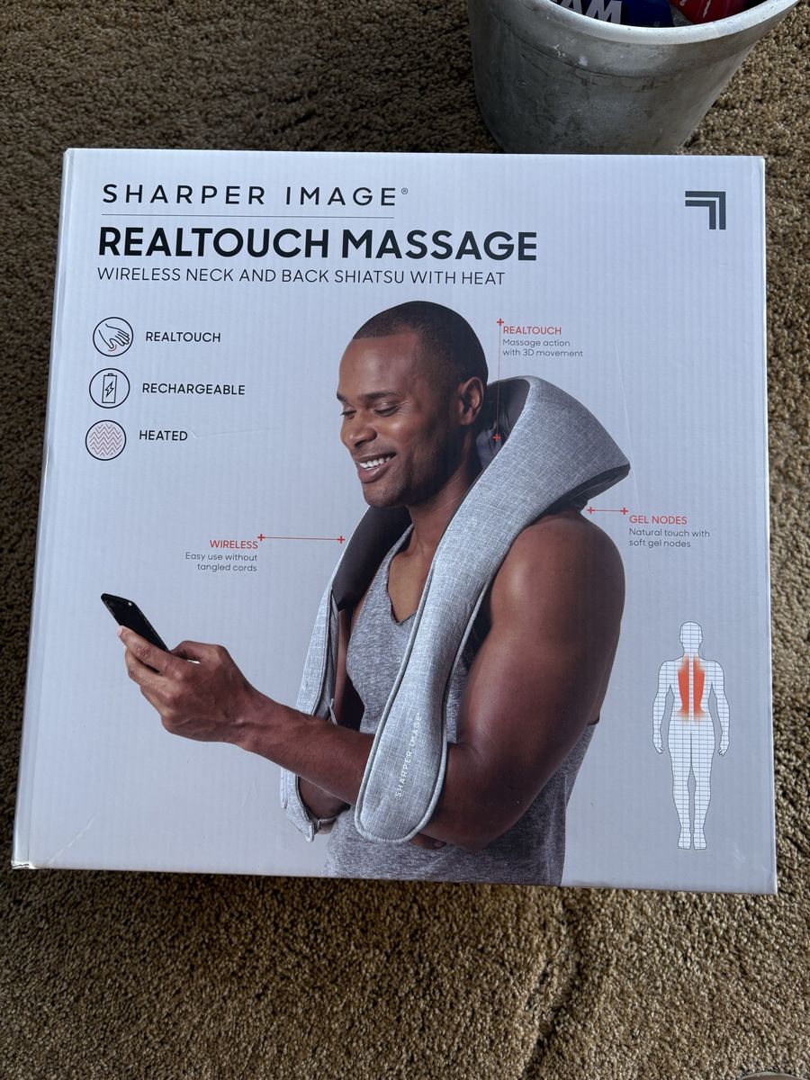 Sharper Image RealTouch Wireless Neck & Back Shiatsu Massager with Heat - Rechargeable, Gel Nodes