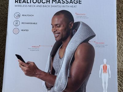 Sharper Image RealTouch Wireless Neck & Back Shiatsu Massager with Heat - Rechargeable, Gel Nodes