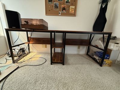 Wood Veneer Metal Frame Double Desk 79” x 24” x 30”