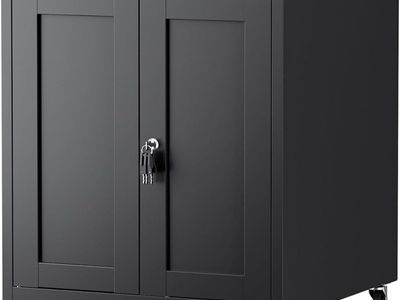 NEW- Metal Cabinet with Locking Doors - Black