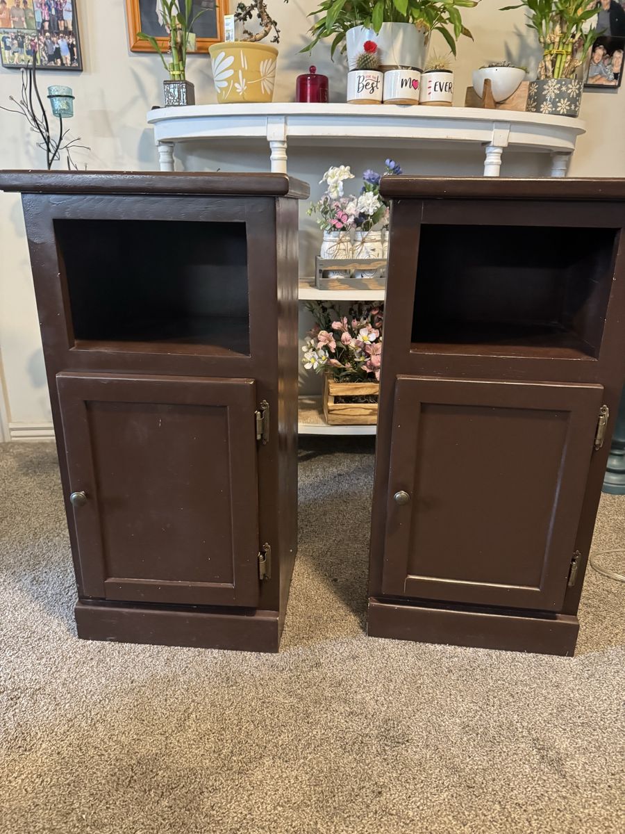 Pair of Wooden Brown Nightstands with Storage & Cabinets