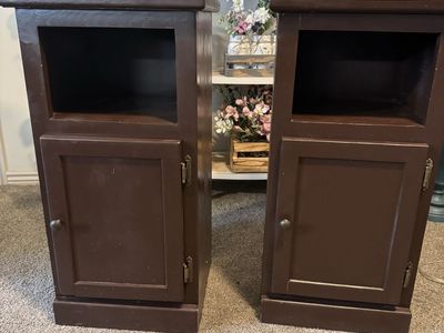 Pair of Wooden Brown Nightstands with Storage & Cabinets