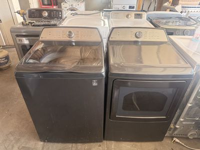 GE Profile Top-Load Washer & Dryer Set - Dark Gray, Electric, Gently Used