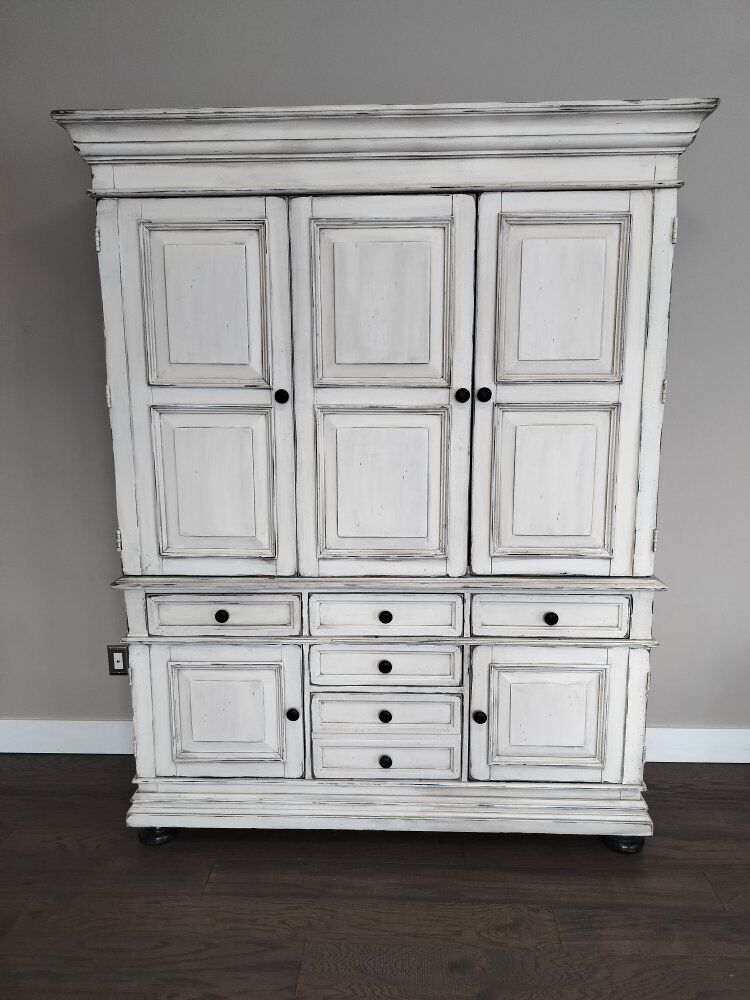 White Farmhouse Hutch Armoire Entertainment Center