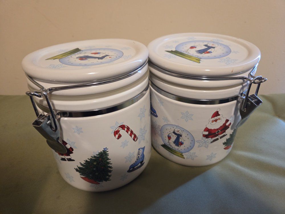 Vintage decorated ceramic Christmas canisters