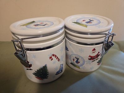 Vintage decorated ceramic Christmas canisters