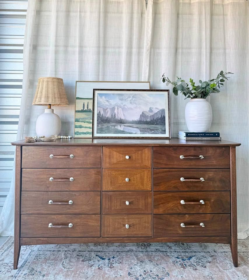 Vintage Mid Century Modern 12 Drawer Dresser | Mid Century Modern Dresser Chest Credenza Buffet