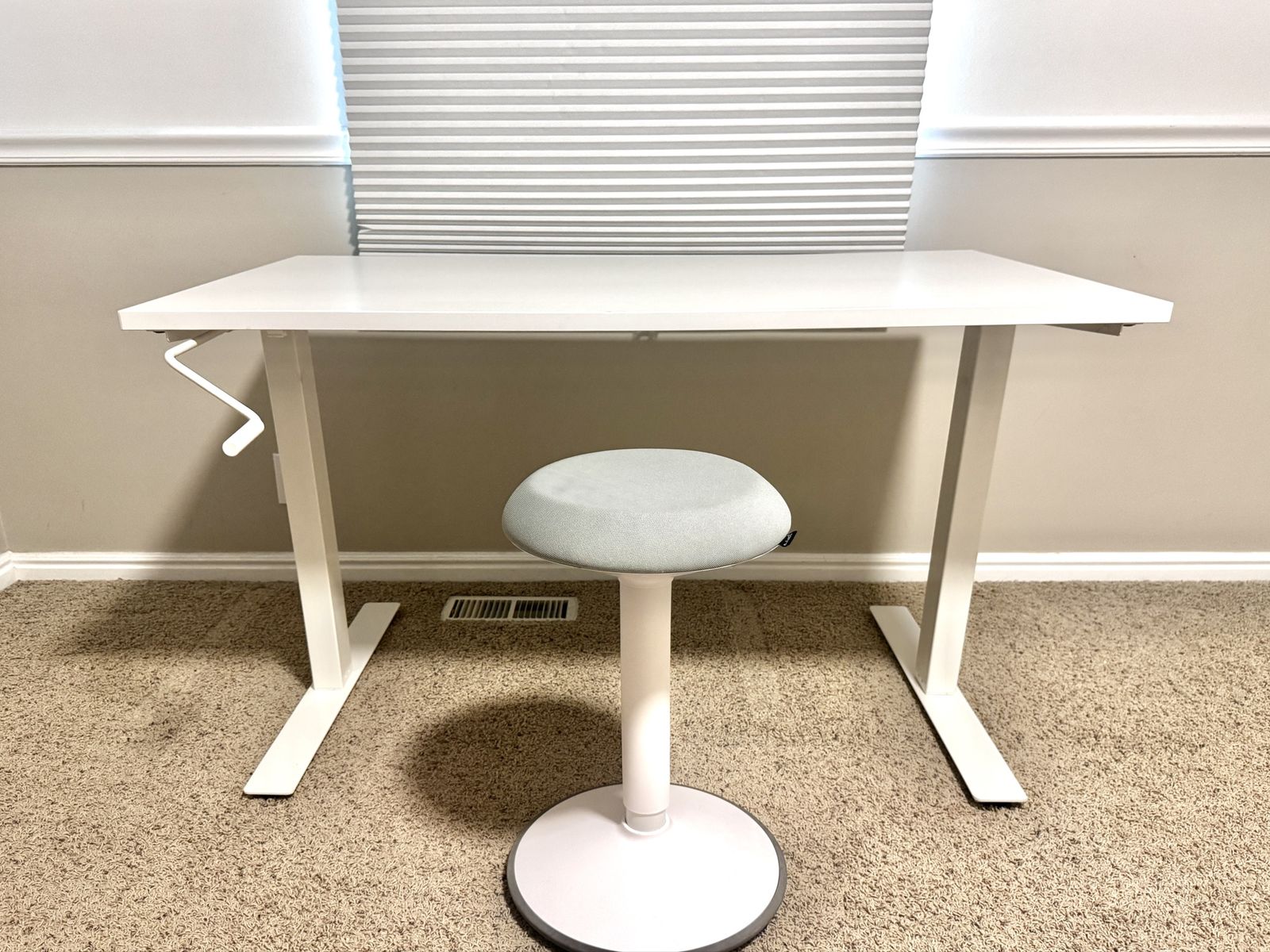 IKEA Trotten Manual Sit/Stand Desk - White Adjustable Height Standing Desk Frame with optional adjustable balance chair