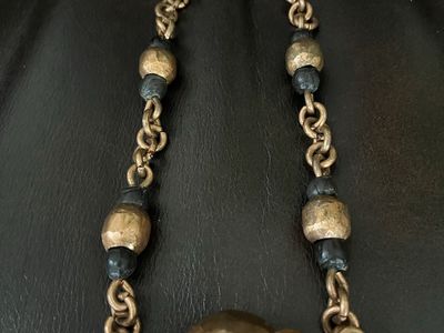 Hand Hammered Copper Choker with Black Beads - Vintage/Antique 1930's