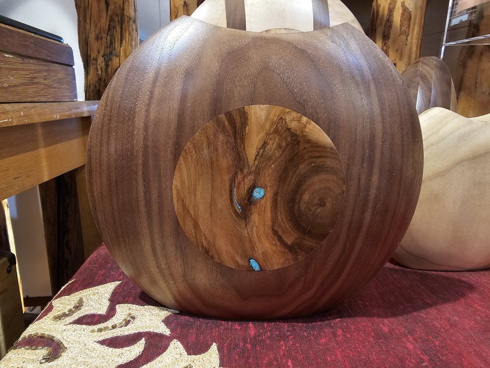 Wood-Turned Piece with Flower Vase