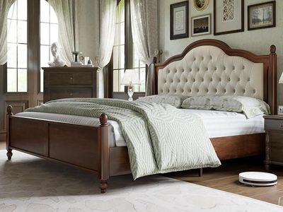 Amerlife King Size Tufted Upholstered Platform Wood Bed Frame - Damaged Packaging, New Condition
