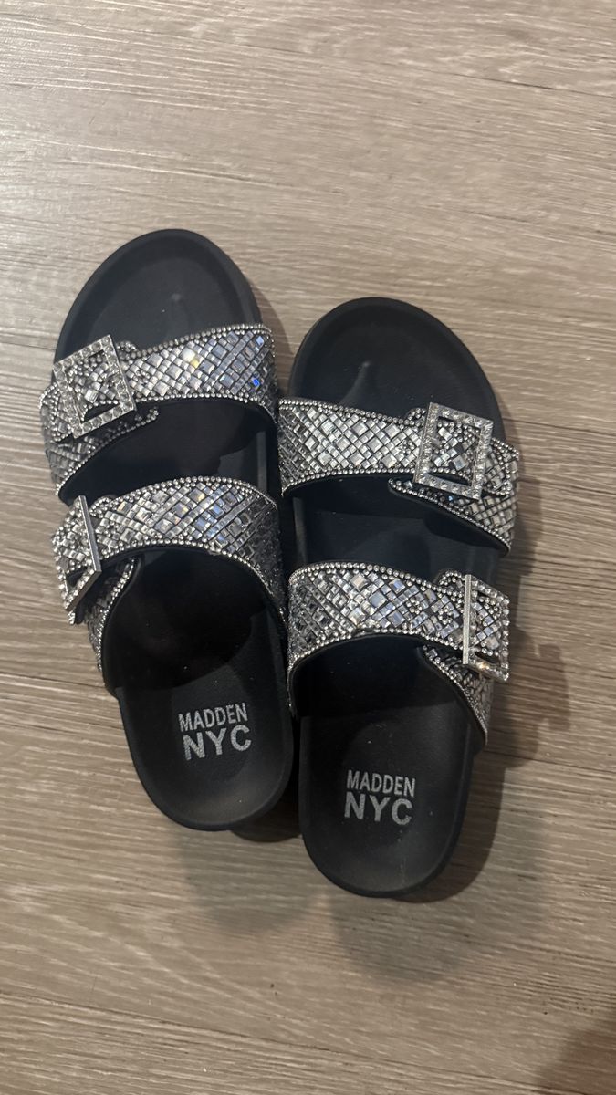 Madden NYC Rhinestone Embellished Double Buckle Slide Sandals Size 8 new