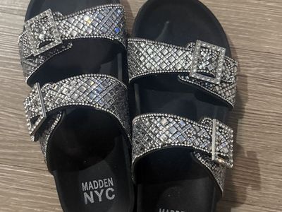 Madden NYC Rhinestone Embellished Double Buckle Slide Sandals Size 8 new