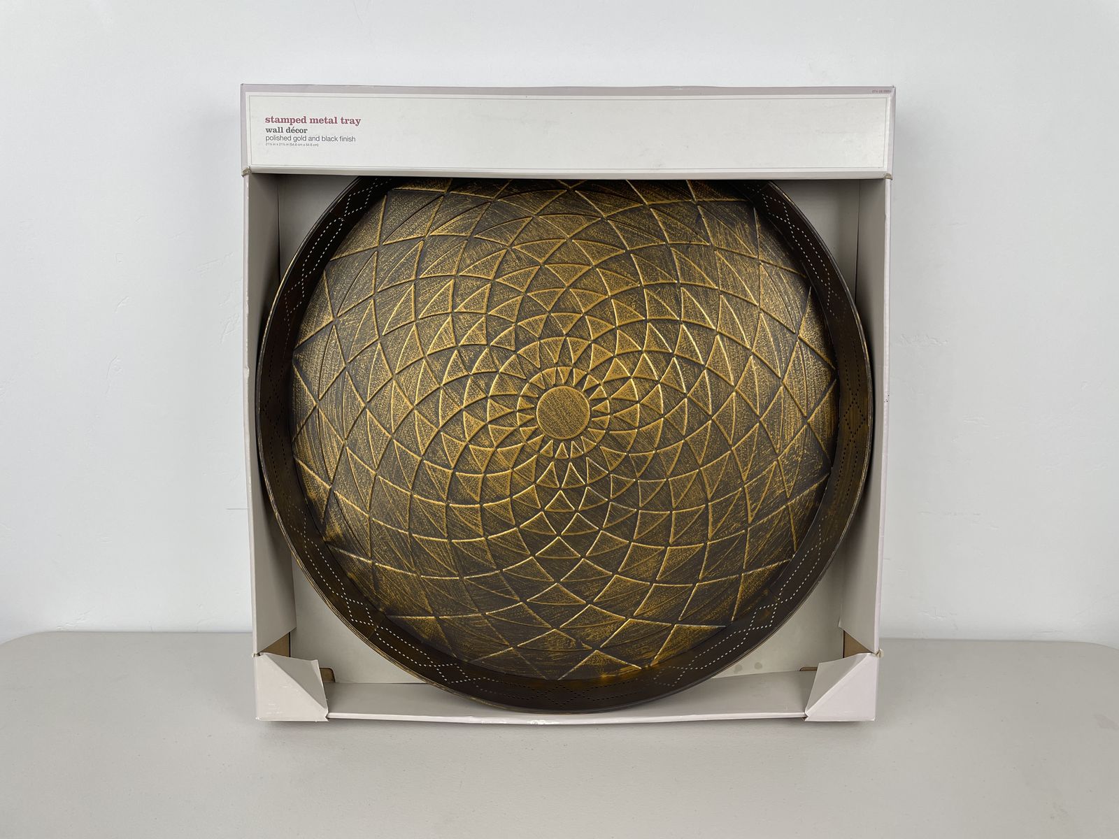 Stamped Round Metal Tray - Wall Decor - Gold and Black finish