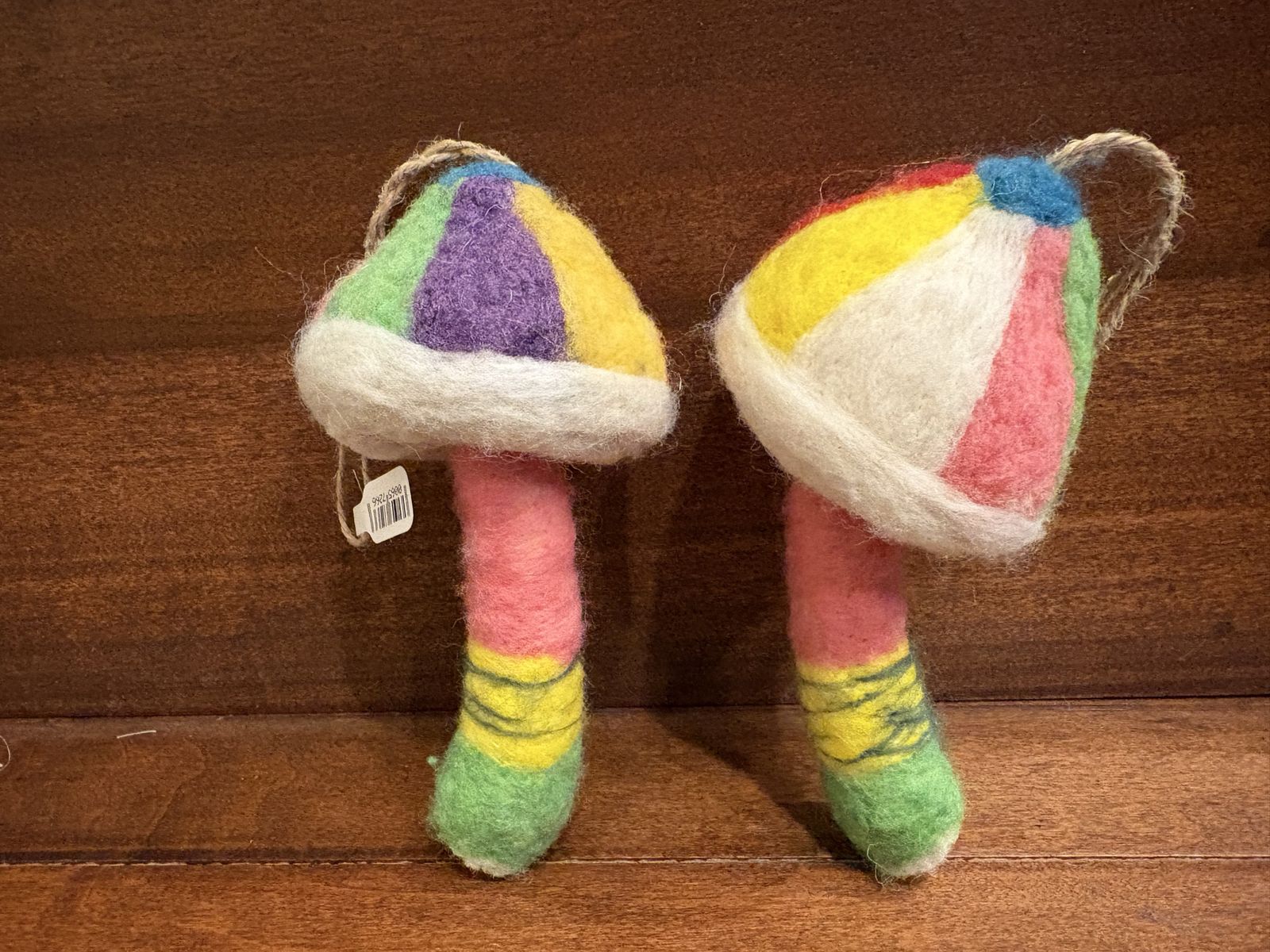 2 New Colorful Wool Felt Mushroom Ornaments 