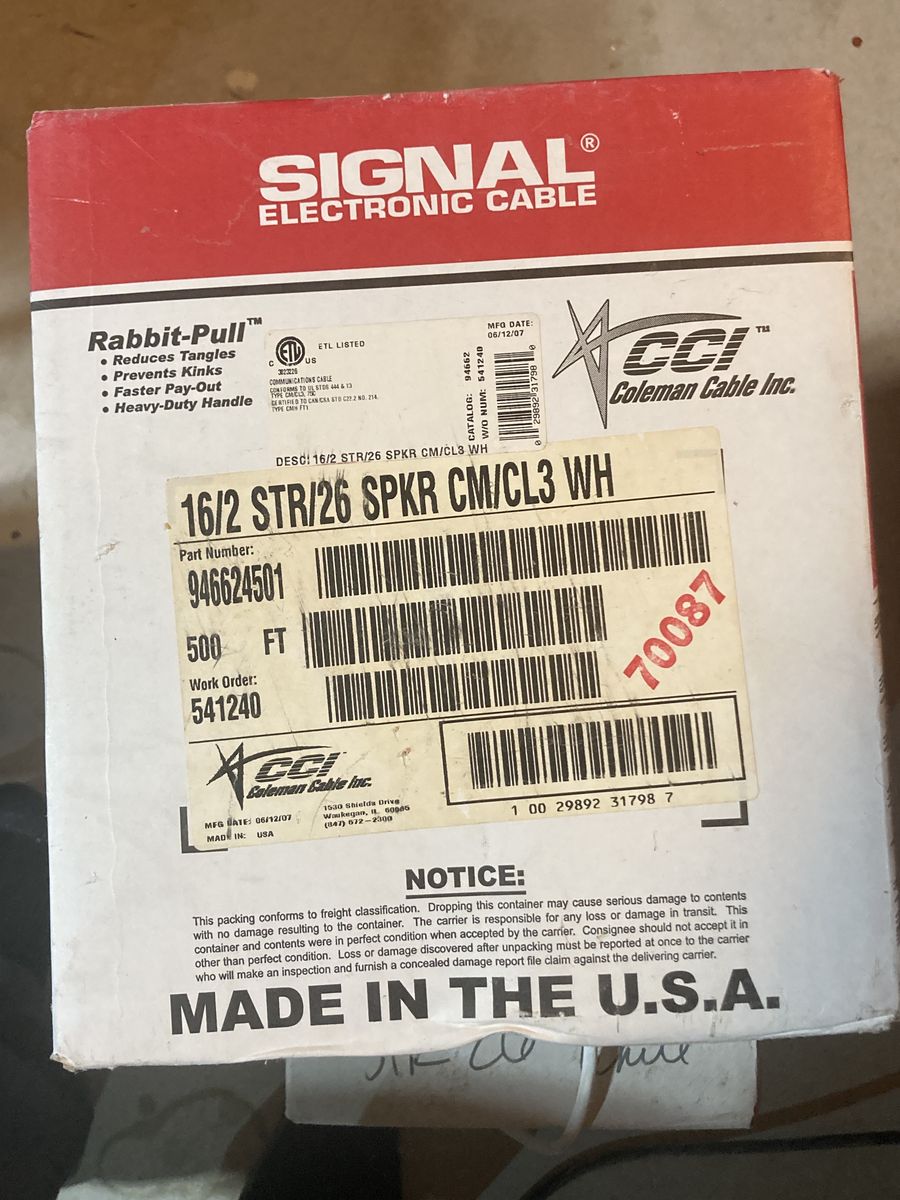 300+ FT Audio Speaker Cable 16 AWG 16/2 Car Home Wire White PVC Wrap