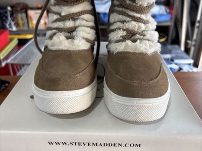 Steve Madden Slithur Faux Fur Trim Nubuck Winter Boots US 7.5 Brown/White SMW3950