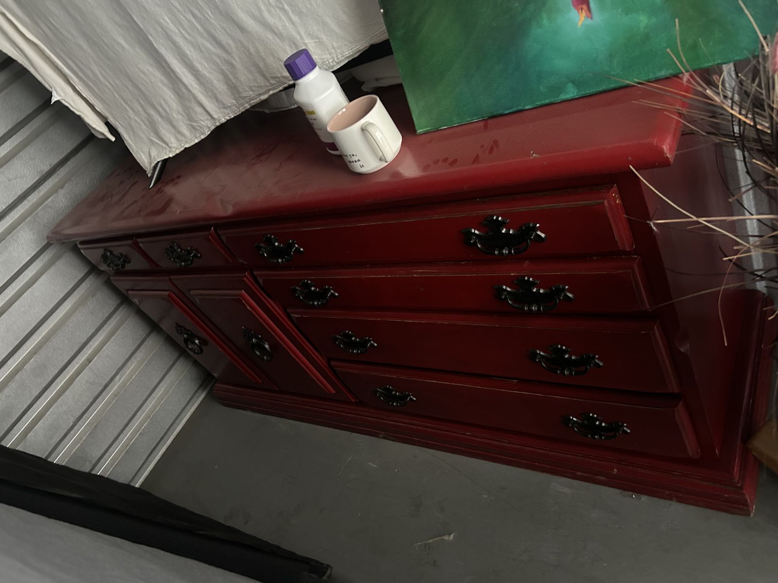 Red restored antique dresser