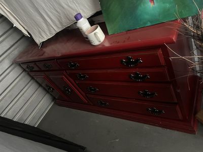 Red restored antique dresser
