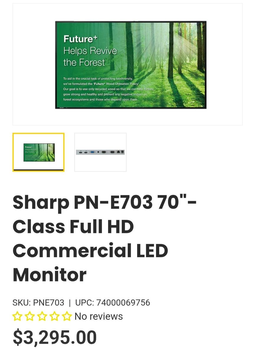 Sharp PN-E703 70" Full HD Commercial LED Monitor 1920x1080 Digital Signage