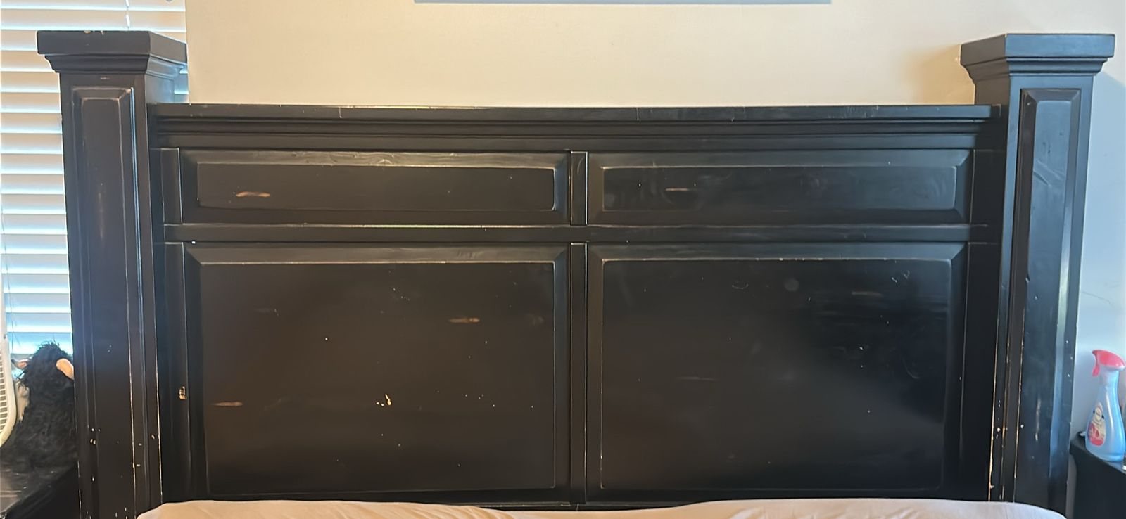 King Size Black Distressed Wood Headboard - Stylish & Sturdy Bed Frame Furniture