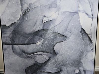 Abstract Gray, Blue & Silver Framed Canvas Wall Art - Modern Marbled Design