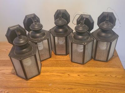 Set of 5 Outdoor Wall Lanterns - Hexagonal Design with Frosted Glass Panels