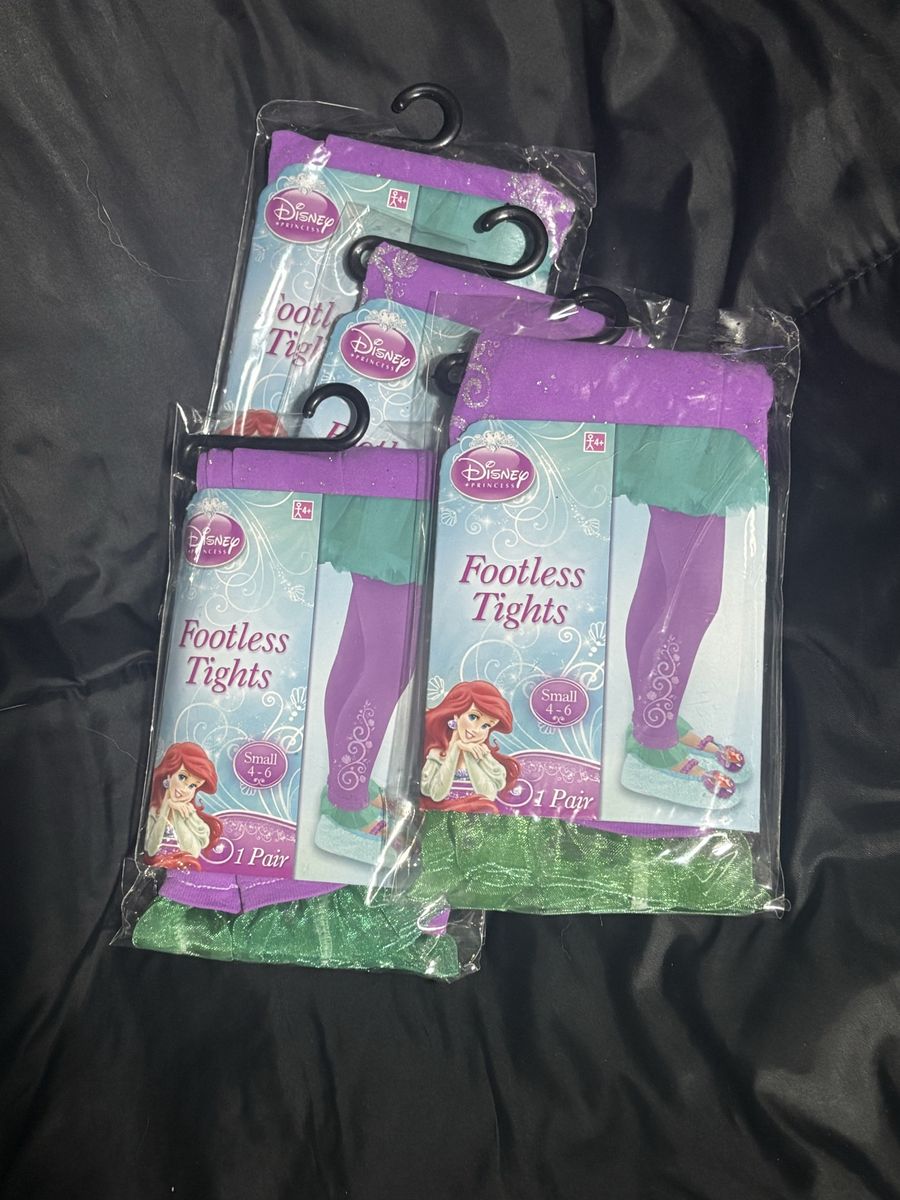 Disney Princess Ariel Footless Tights Small (4-6) Girls Mermaid Costume Accessory
