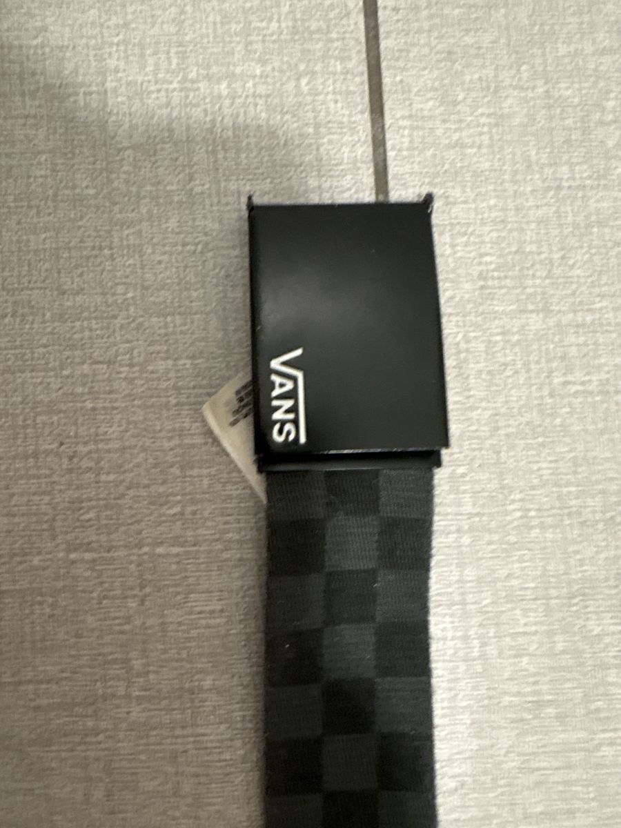 Vans Black Checkered Webbed Belt with Metal Logo Buckle - 35 Inches