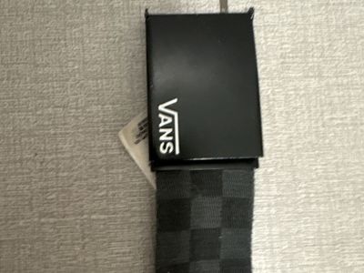 Vans Black Checkered Webbed Belt with Metal Logo Buckle - 35 Inches