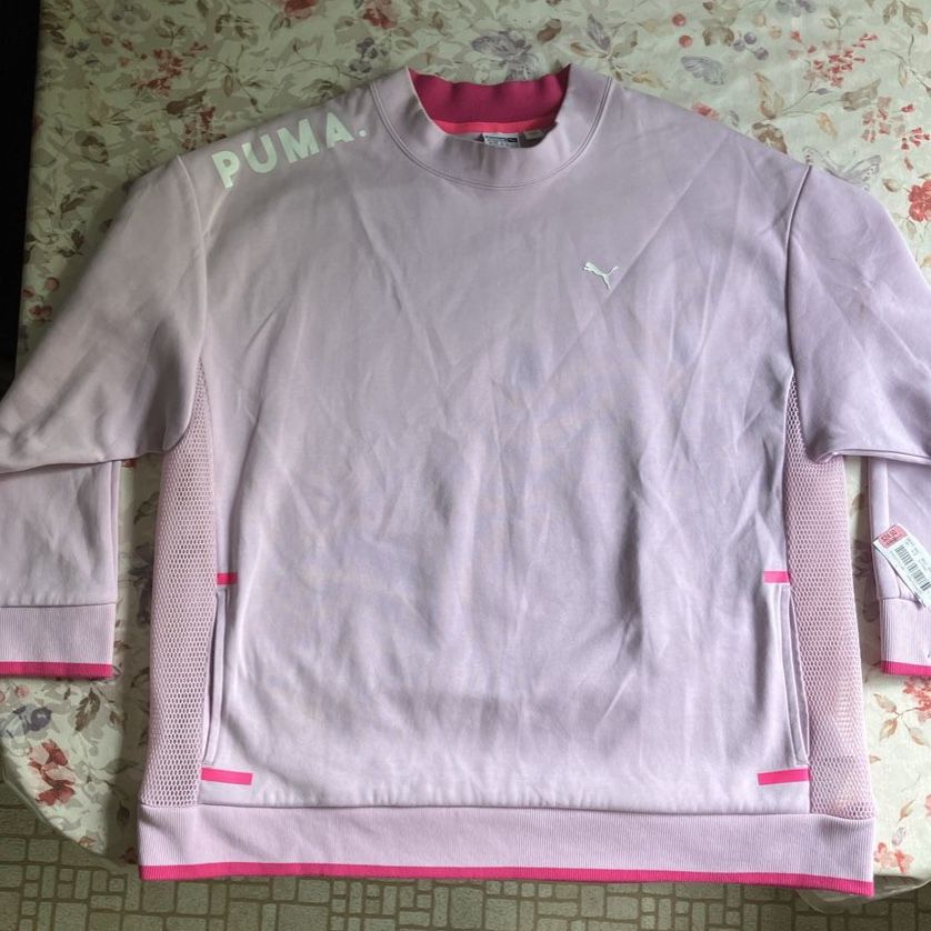 Puma Women's Light Pink XL Crew Neck Sweatshirt with Mesh Panels - New with Tags