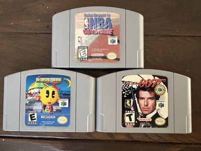 Nintendo 64 N64 Game Lot - GoldenEye 007, Ms. Pac-Man Maze Madness, NBA Courtside - Tested & Working