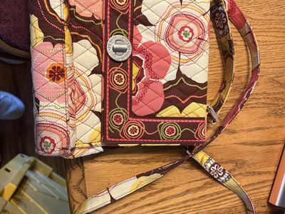 Vera Bradley Quilted Floral Crossbody Bag Purse Wallet Brown Pink Yellow