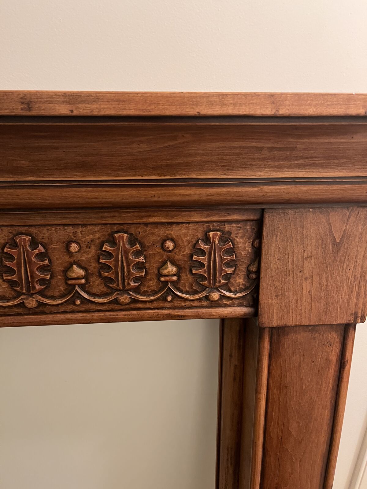 Gorgeous custom, hand carved solid wood mantle by Werner Wexler