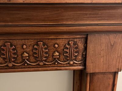 Gorgeous custom, hand carved solid wood mantle by Werner Wexler
