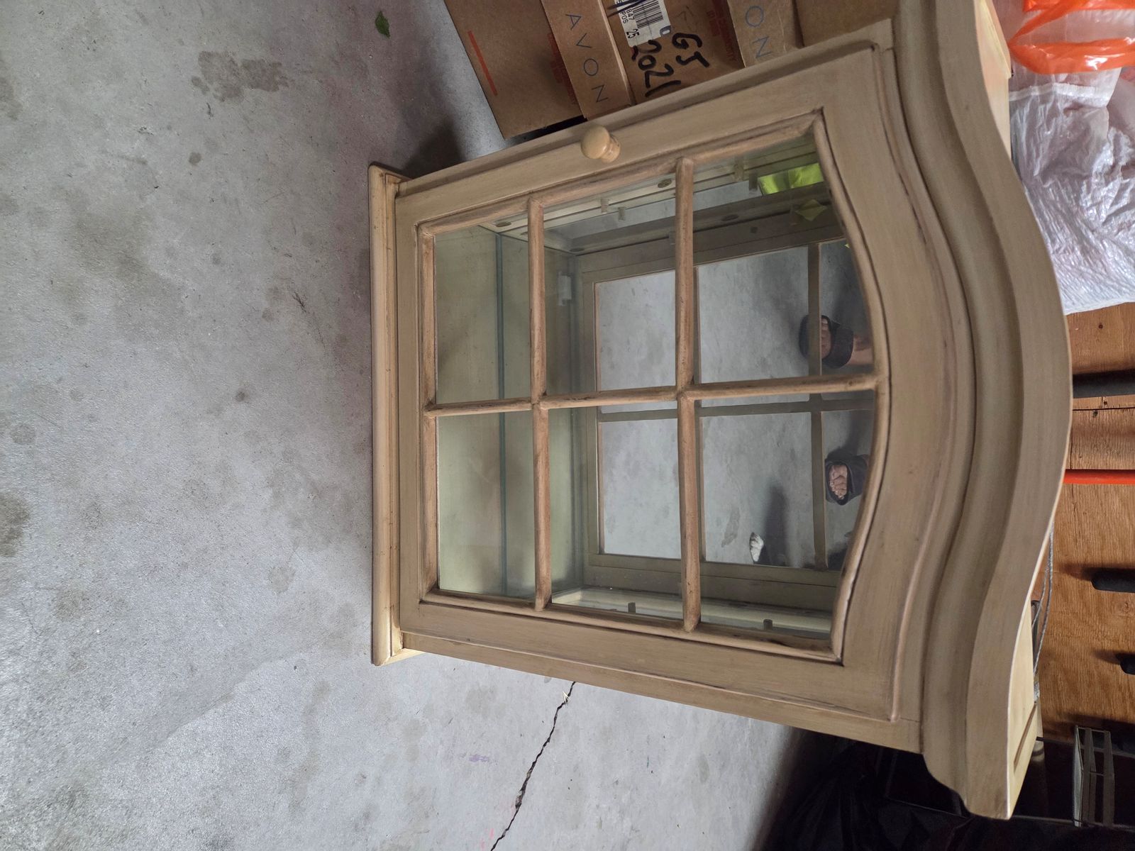 Vintage Cream Tabletop/Wall Mount Curio Cabinet - 2 Glass Shelves, 23" H x 20" W x 6" D