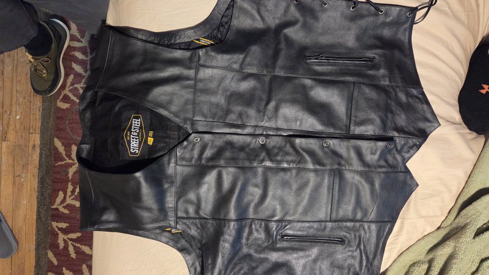 Motorcycle Street & Steel 3XL Leather Vest. Black Leather