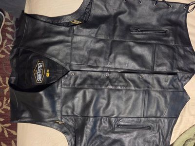 Motorcycle Street & Steel 3XL Leather Vest. Black Leather