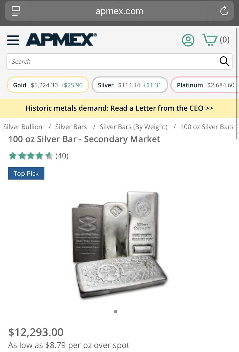 Silver Bars - 100 oz .999