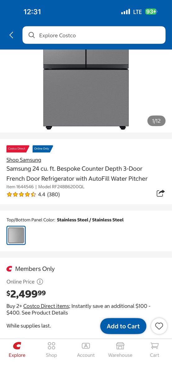 New scratch and dent Samsung Bespoke 24 cu. ft. Counter-Depth French Door Refrigerator