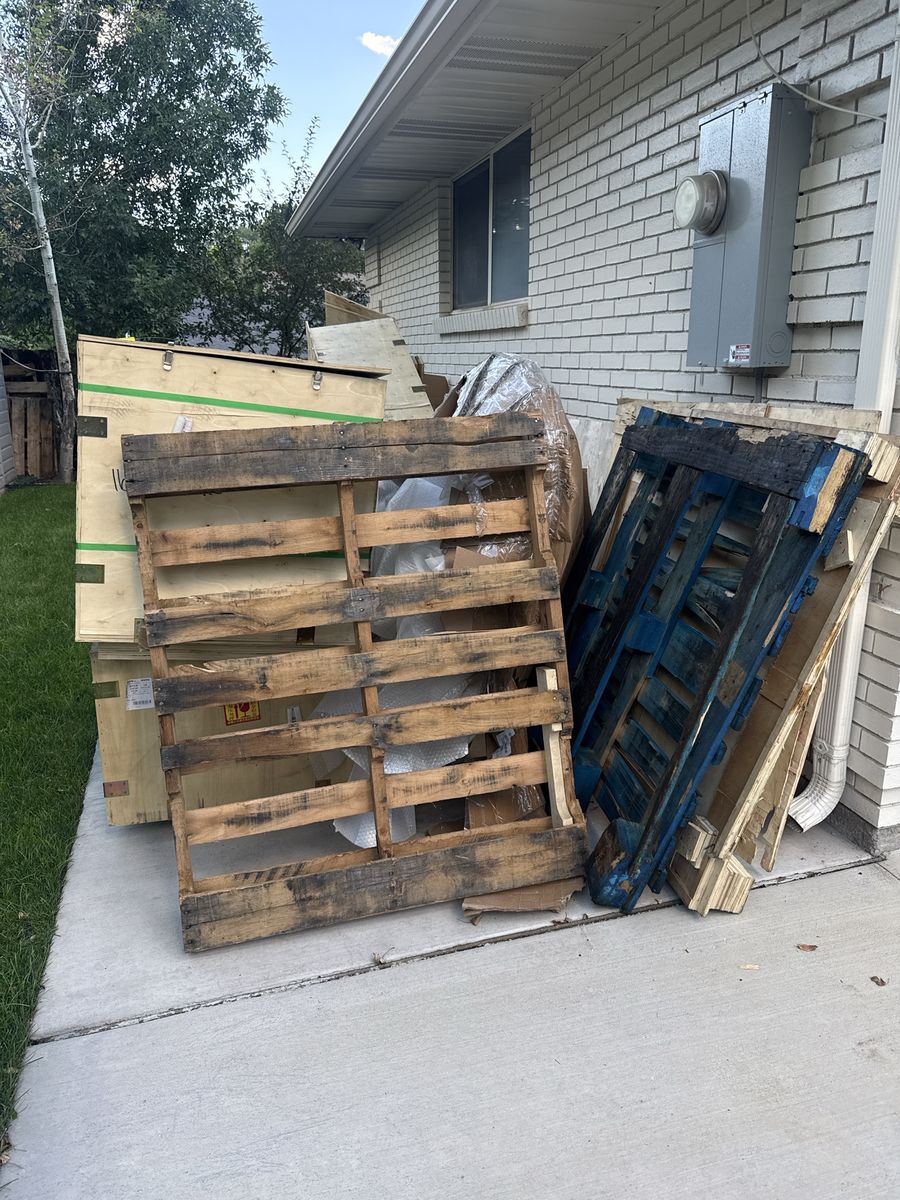 Assorted Wooden Pallets and Large Shipping Crates for reuse or DIY or Projects or firewood