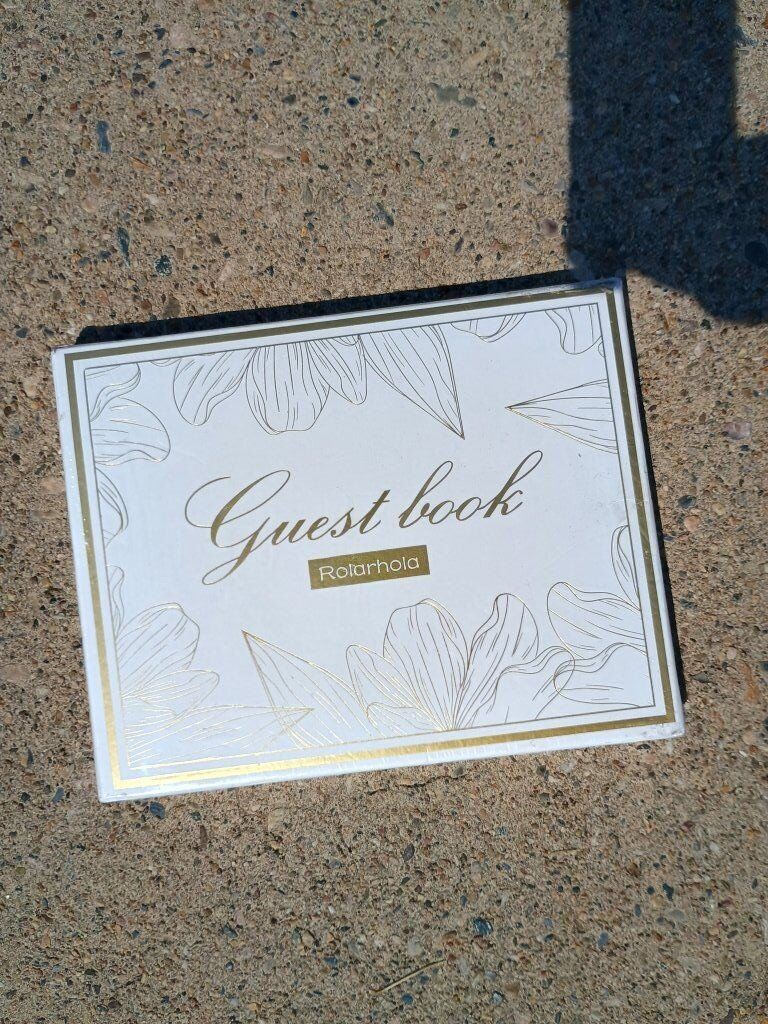 new gold and white guest register book for wedding