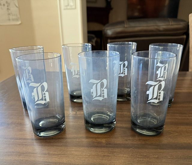 7 Dinner Water Glasses Monogrammed with the Letter B