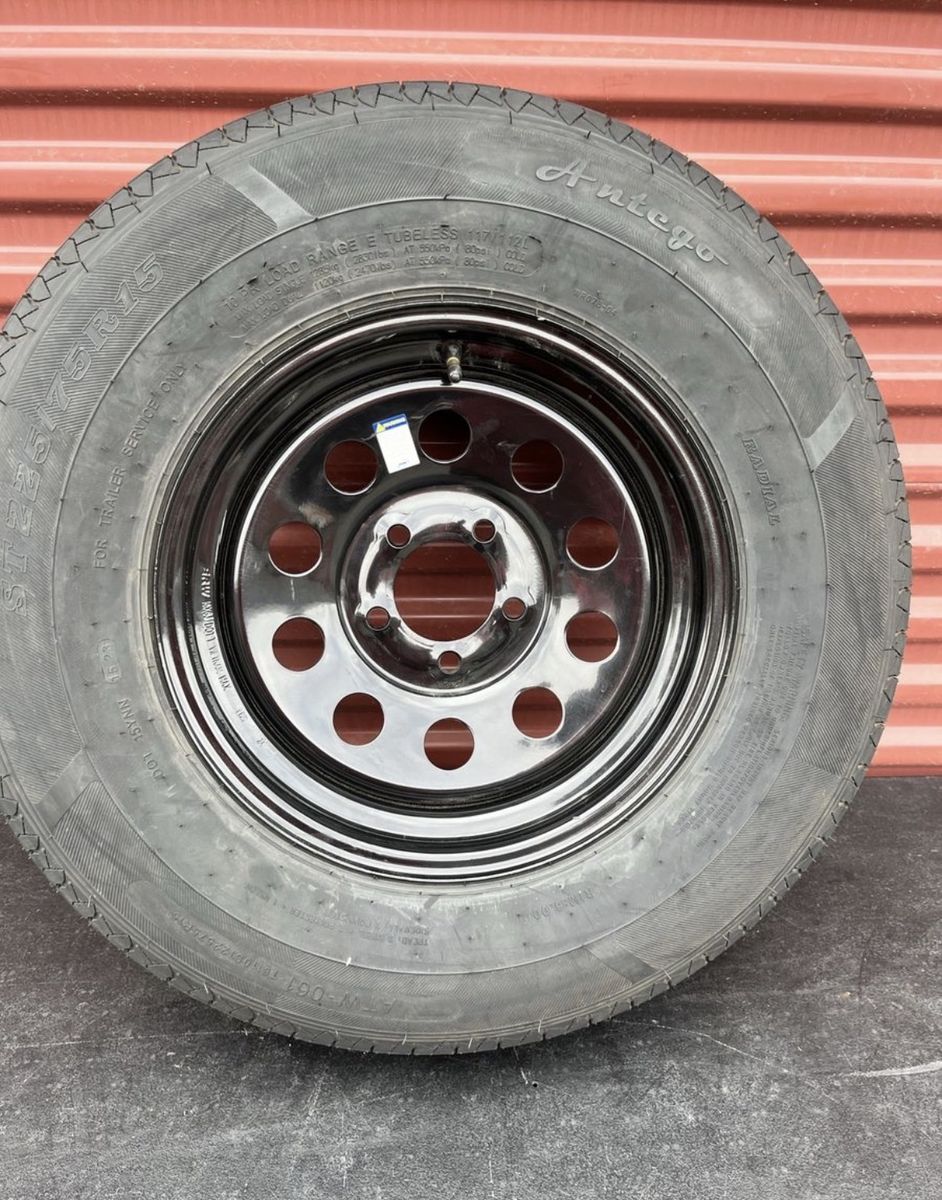 Selling as a Spare Antego 205/75 R 15 Trailer Tire Mounted on New Black Mod Wheel 5 on 4.5  Brand New