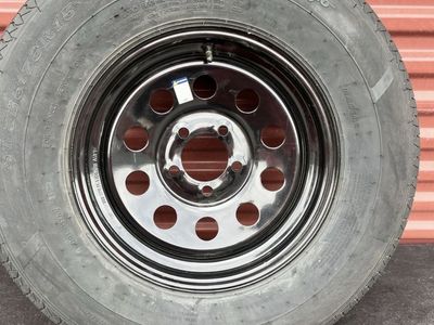 Selling as a Spare Antego 205/75 R 15 Trailer Tire Mounted on New Black Mod Wheel 5 on 4.5 Brand New